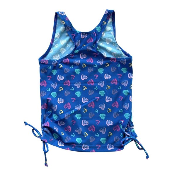 New Calypsa Blue Hearts Abby Quick Dry Side Ruching Swim Tankini UPF 50+ Size 8 - Picture 5 of 6